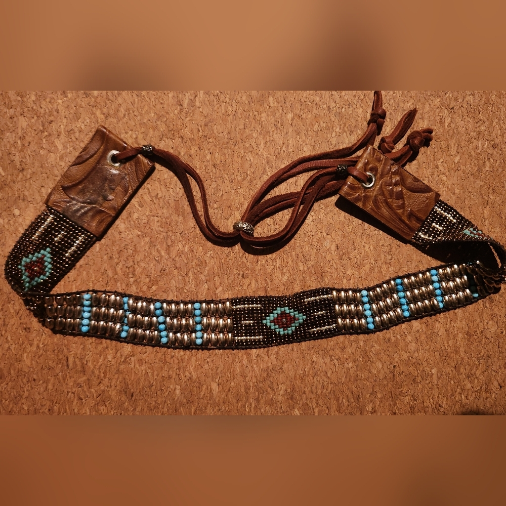 Beautiful Beaded & Leather Hat Band- Hat Not Included